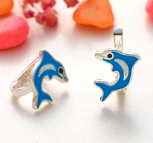 Gümüş Mavi Yunus Balığı Çocuk Küpesi SL6116