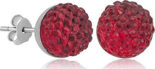 Gümüş Kırmızı Kristal Çivili Kadın Küpe SL5022