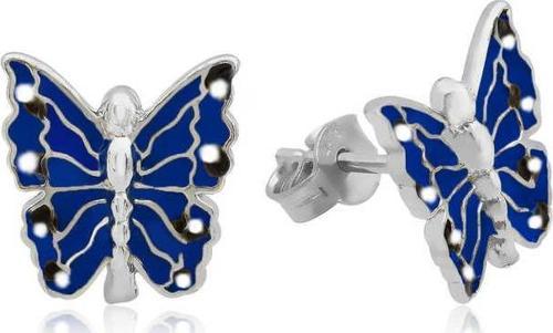 Gümüş Lacivert Kelebek Çocuk Küpesi SL3240