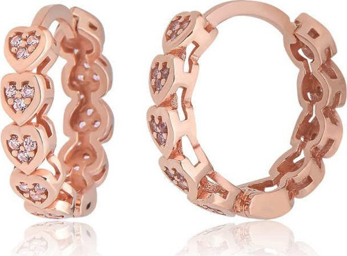Gümüş Kalpli Pembe Zirkon Taşlı Halka Kadın Küpe SL5105