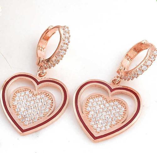 ​Gümüş Rose Sallantılı Kalp Kadın Küpe SL6183