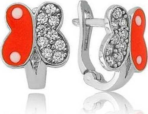 Gümüş Turuncu Kelebek Çocuk Küpesi SL1343