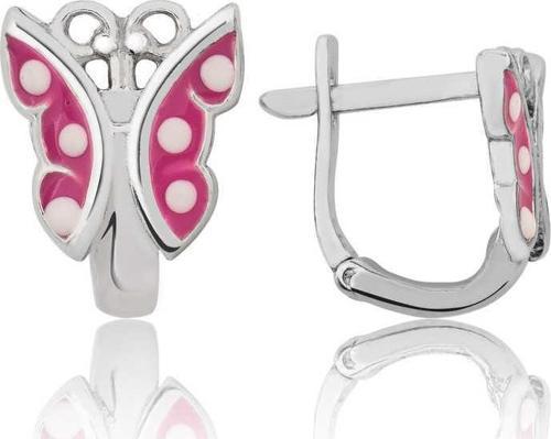Gümüş Pembe Kelebek Çocuk Küpesi  SL1346