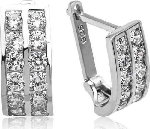 Gümüş Çift Sıra Beyaz Taşlı J Kadın Küpe  SL5093