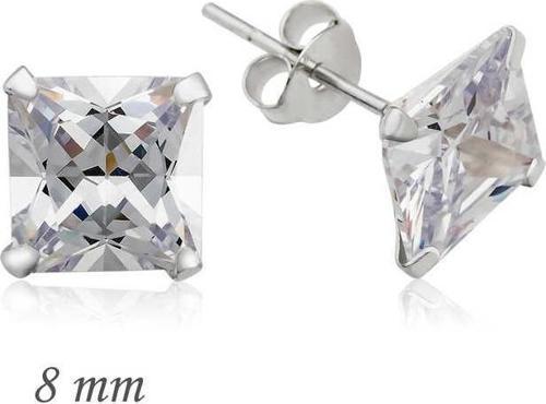 Gümüş Kare Tek Taş Zirkon Küpe - 8 mm SL1301