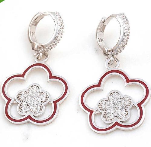 Gümüş Sallantılı Çiçek Desenli Kadın Küpe SL6171