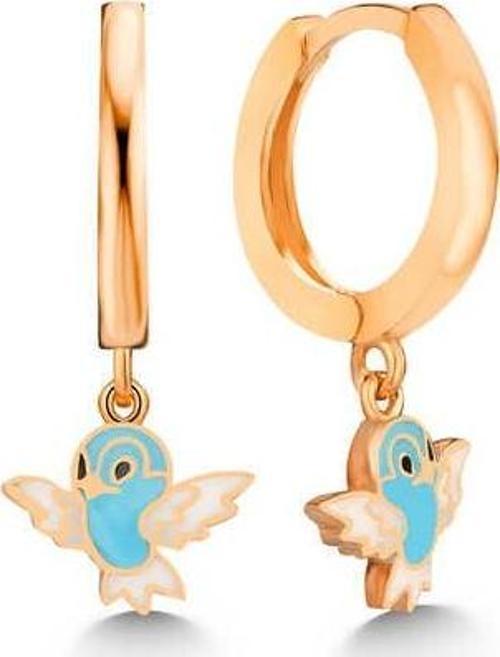 Gümüş Rose Mavi Renkli Sallantılı Kuş Kadın Küpe SL5466