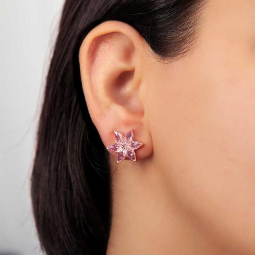 Gümüş Rose Pembe Lotus Çiçeği Çivili Kadın Küpe SL5365