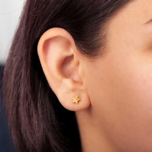 Gümüş Gold Yıldız Çivili Kadın Küpe SL5280