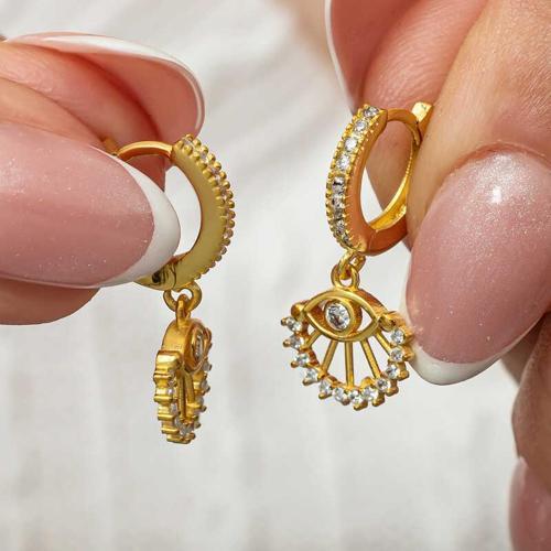 Gümüş Sallantılı Gold Göz Kadın Küpe SL8106