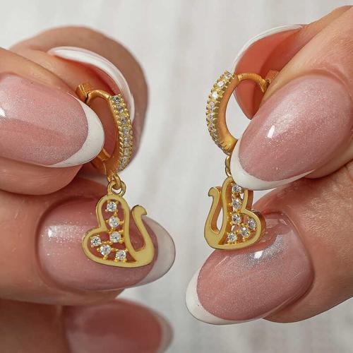 Gümüş Sallantılı Gold Kuğu Kadın Küpe SL8110