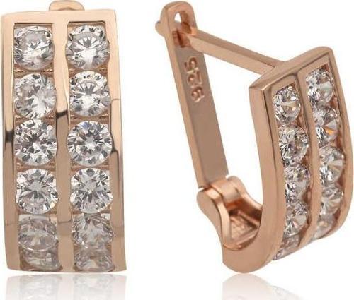 Gümüş Çift Sıra Beyaz Taşlı J Kadın Küpe SL5091