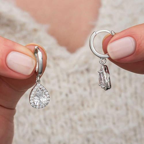 Gümüş Beyaz Zirkon Taşlı Damla Kadın Küpe SL10983