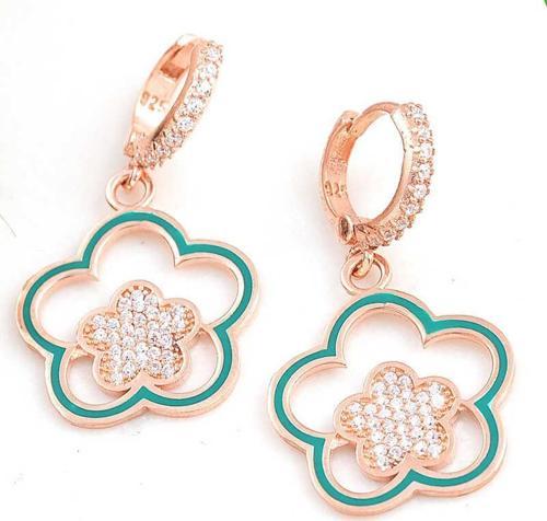 ​Gümüş Rose Sallantılı Çiçek Desenli Kadın Küpe  SL6176