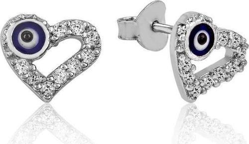 Gümüş Kalpli Nazar Çivili Küpe SL2168