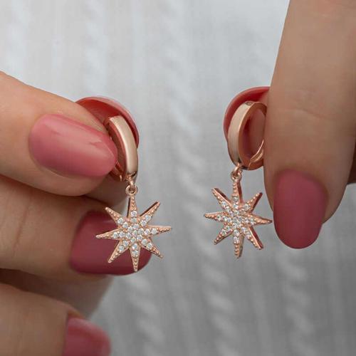 Gümüş Rose Sallantılı Kutup Yıldızı Kadın Küpe  SL6594