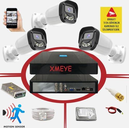 3 lü Hareket Algılayan 5 MP Lens 4 Warm Led Gece Renkli Gösteren Güvenlik Kamerası Seti BS 2304W