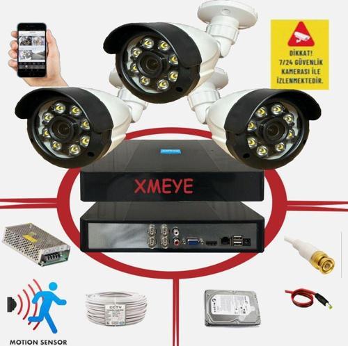 3 lü Hareket Algılayan 5 MP Lens 8 Warm Led Gece Renkli Gösteren Güvenlik Kamerası Seti BS 2308W