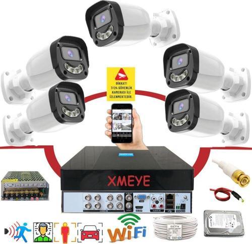 5 li Araç İnsan Yüz Tanımalı Hareket Algılayan 5 MP Lens 4 Warm Led Gece Renkli Kamera Seti 2304W