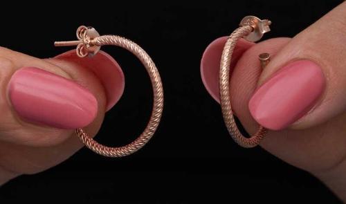 Gümüş Rose Kalemli Halka Kadın Küpe SL6680