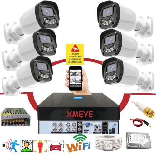 6 lı Araç İnsan Yüz Tanımalı Hareket Algılayan 5 MP Lens 4 Warm Led Gece Renkli Kamera Seti 2304W