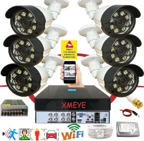 6 lı Araç İnsan Yüz Tanımalı Hareket Algılayan 5 MP Lens 8 Warm Led Gece Renkli Kamera Seti 2308W