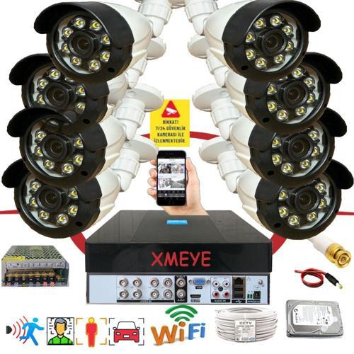8 li Araç İnsan Yüz Tanımalı Hareket Algılayan 5 MP Lens 8 Warm Led Gece Renkli Kamera Seti 2308W