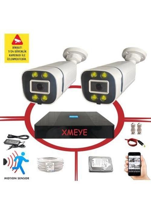 2 Kameralı Hareket Algılayan 5 MP Lens 4 Warm Led Gece Renkli Gösteren Güvenlik Kamerası Seti BS 604W