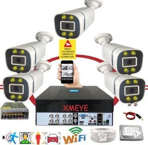 5 li Araç Yüz ve İnsan Tanımalı Hareket Algılayan 5 MP Lens 4 Warm Led Gece Renkli Gösteren Güvenlik Kamera Seti BS604W