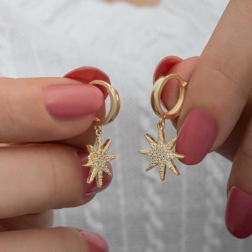 Gümüş Gold Sallantılı Kutup Yıldızı Kadın Küpe SL6593
