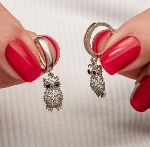 Gümüş Sallantılı Baykuş Kadın Küpe SL9015