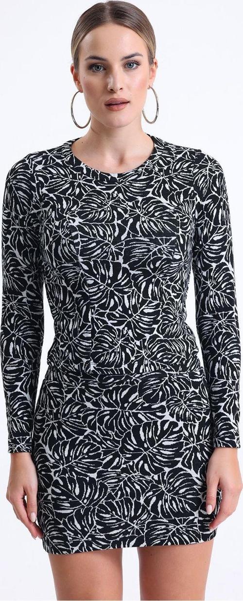 Uzun Kol Jakarlı Bluz | Blz35200 Siyah-Ekru