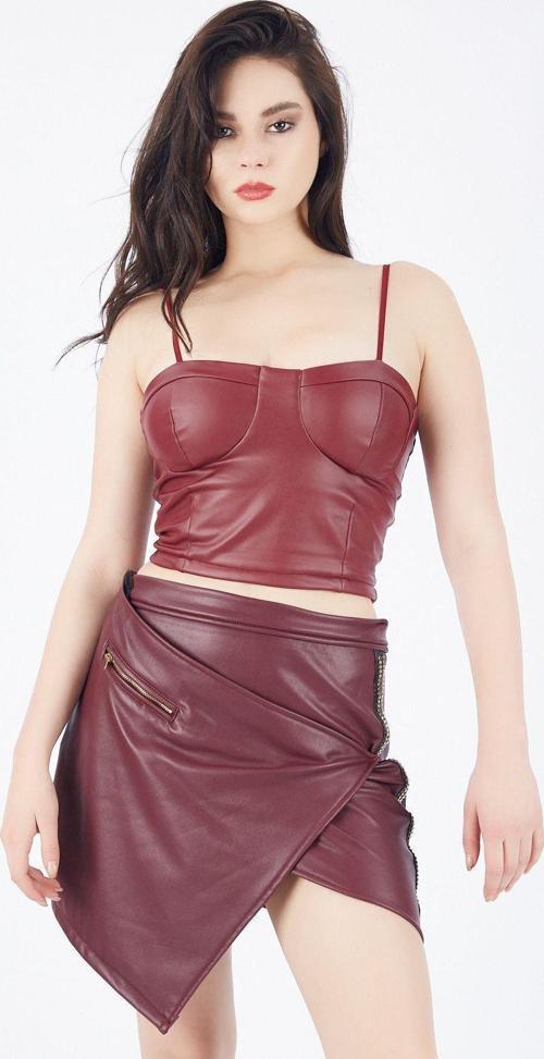 İçi Süet Dışı Deri Etek | Etk32339 Bordo