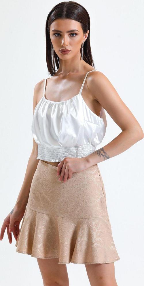 Jakarli Kisa Volanli Etek_Etk32608 Bej