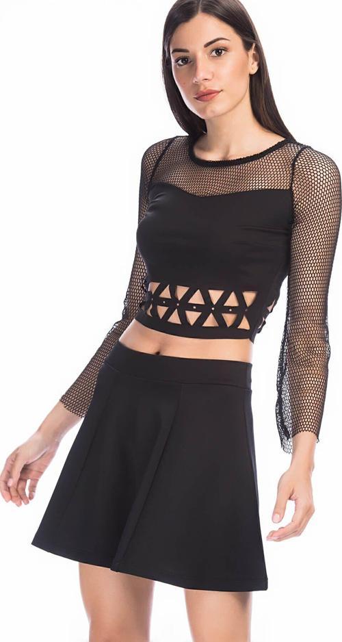 Scuba Volanlı Diz Üstü Etek | Etk13994Uz Siyah