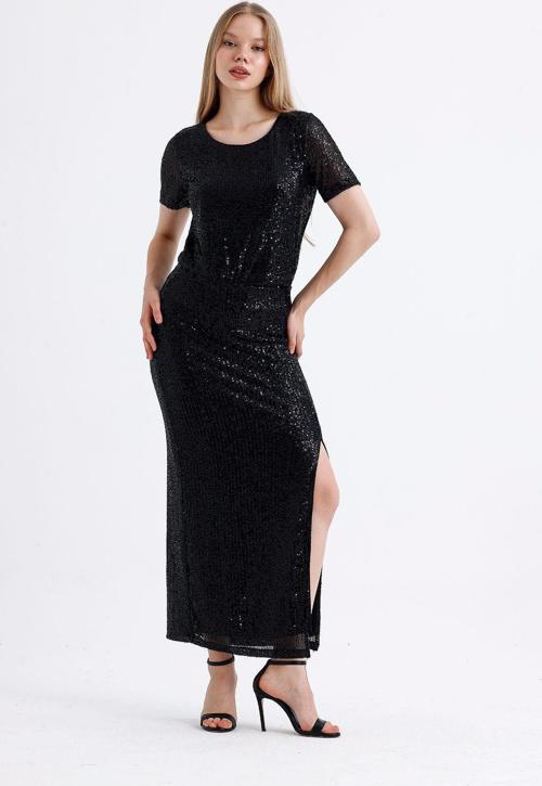 Beli Lastikli Içi Astarlı Payetli Abiye Etek | Etk35405 Siyah