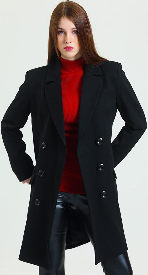 6 Düğmeli Içi Astarlı Kaşe Kaban | Kbn34605 Siyah Kaşe