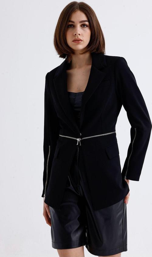 Astarlı Beli Ve Kollar Metal Fermuarlı Scuba Krep Ceket | Ckt34819 Siyah