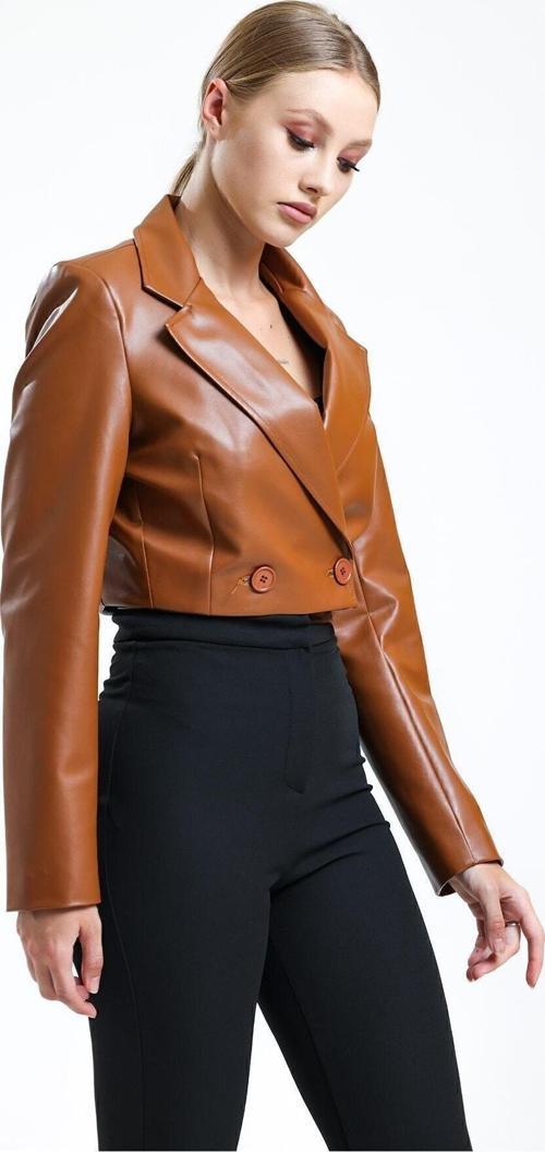 Astarlı Suni Deri Kısa Ceket | Ckt34324 Taba