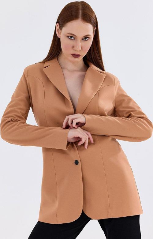 Astarlı  Düğmeli Scuba Krep Ceket | Ckt35446 Vizon