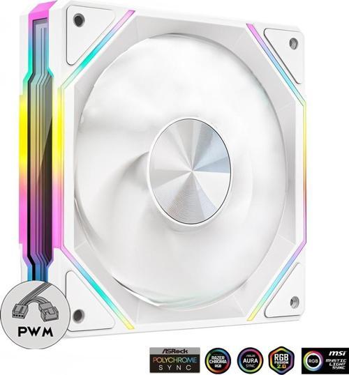 LS300 V2 Reverse 120mm ARGB–Sonsuzluk Aynalı, 2000RPM, 5V 3Pin ARGB+4Pin PWM Beyaz Kasa Fanı