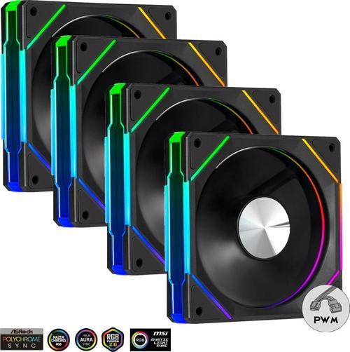 LS300 V2 Reverse 120mm ARGB, 2000RPM, Kontrolcü, Kumanda PWM 4Lü Set Siyah Kasa Fanı