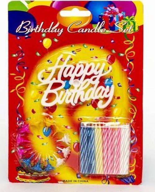 Rengarenk Mumlu Beyaz Happy Birthday Yazılı Doğum Günü Mumu 12 Adet
