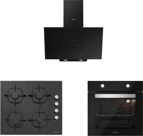 3'lü Siyah Cam Ankastre Set (3481 Flam 60 Siyah+cs5335b02+bo65e1b01)