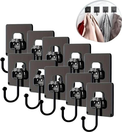 ® 10 Adet Duvara, Dolapa Yapışan Güçlü Yapışkanlı Siyah Duvar Askısı