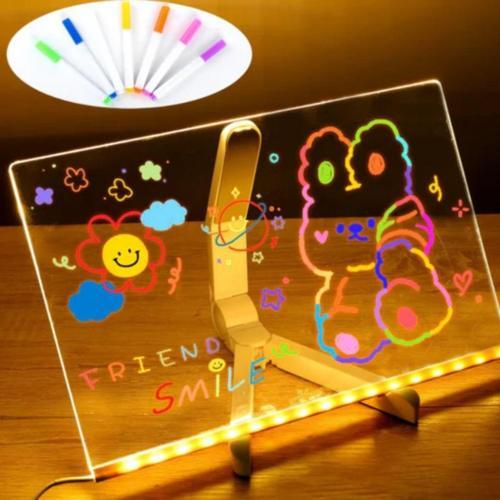 ® LED Işıklı Kendiliğinden Renkli Fosforlu Kalemli Dikdörtgen Yazı Panosu 20x30 cm