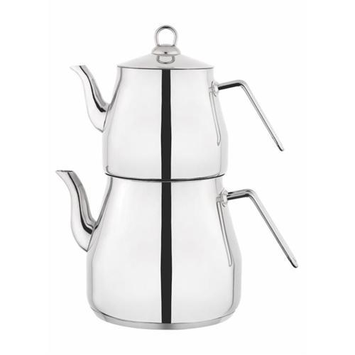 Piramit Paslanmaz Çelik Çaydanlık Takımı Sülale Boy XXL Metal Kulp 3070