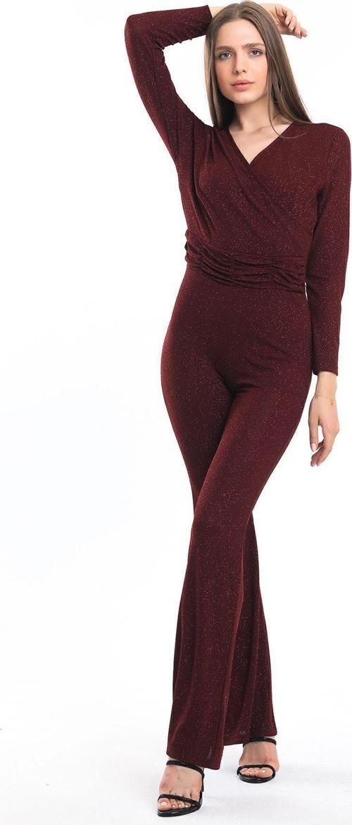 Kruvaze Simli Örme Krep Abiye Tulum | Tlm34170 Bordo
