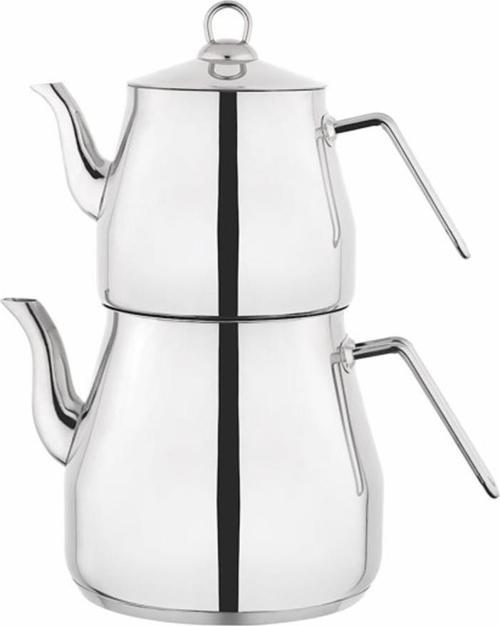 Piramit Paslanmaz Çelik Çaydanlık Takımı Sülale Boy XXL Metal Kulp 3070