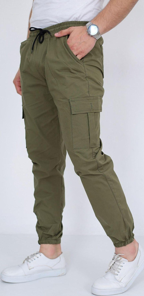2024 Japon Stil Paça Lastikli Haki Kargo Pant Yk1 Yeşil 4XL